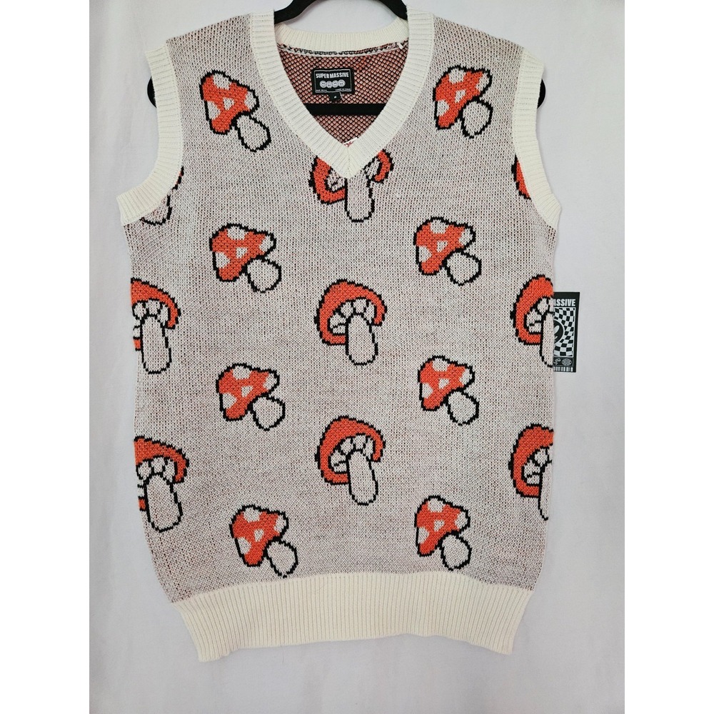 SUPER MASSIVE BRAND MUSHROOM PATTERN KNIT  SWEATER VEST SMALL